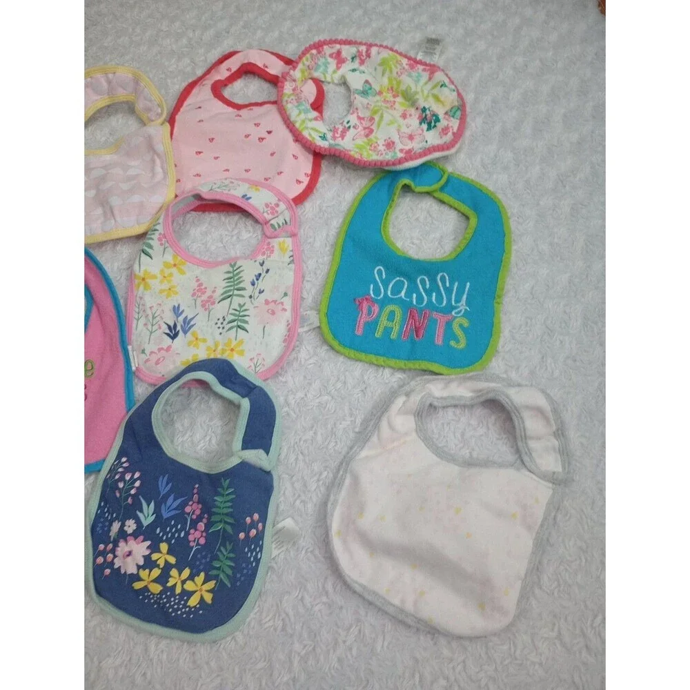Baby Girl Infant Toddler Feeding Bibs  Lot Of  8 PCs Cloud Island -Carters